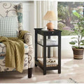 Kings Brand Furniture - Slim Wood Side End Table with Storage Shelves & Pull-Out Tray, Nightstand for Bedroom, Living Room