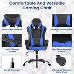 Chaise de bureau BestMassage Gaming Chair à dossier haut avec support lombaire, fonction massage et roulettes en cuir PU pour adultes et adolescents