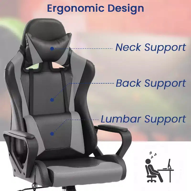 Chaise de bureau BestMassage Gaming Chair à dossier haut avec support lombaire, fonction massage et roulettes en cuir PU pour adultes et adolescents