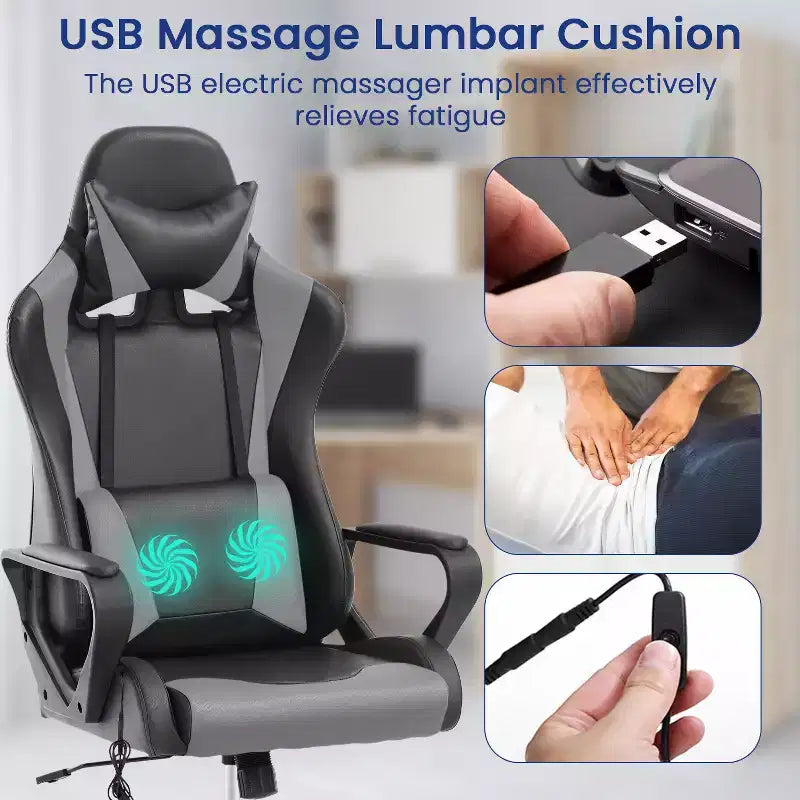 Chaise de bureau BestMassage Gaming Chair à dossier haut avec support lombaire, fonction massage et roulettes en cuir PU pour adultes et adolescents