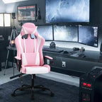 Chaise de bureau BestMassage Gaming Chair à dossier haut avec support lombaire, fonction massage et roulettes en cuir PU pour adultes et adolescents