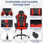 Chaise de bureau BestMassage Gaming Chair à dossier haut avec support lombaire, fonction massage et roulettes en cuir PU pour adultes et adolescents
