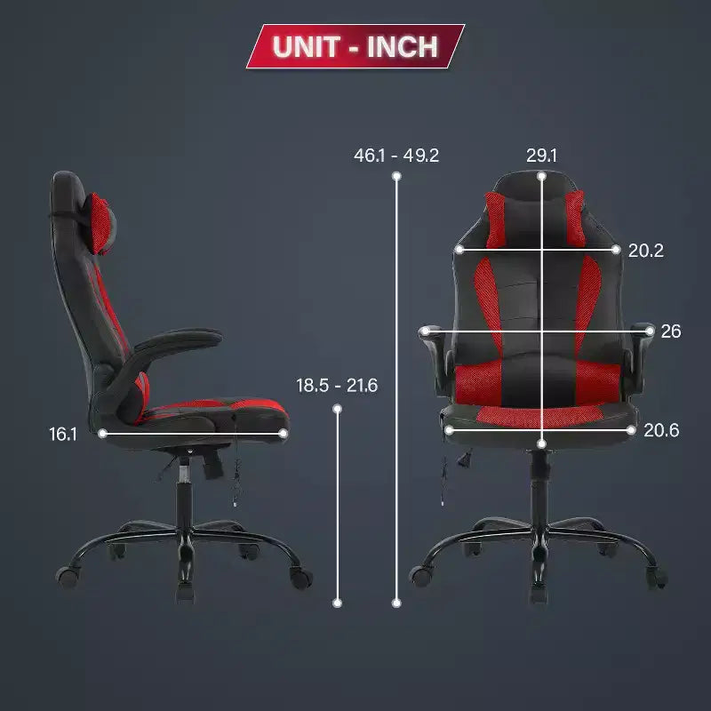 Chaise de jeu BestMassage, chaise de bureau avec support lombaire, revêtement en similicuir et base pivotante à roulettes pour le jeu sur PC et l'utilisation exécutive