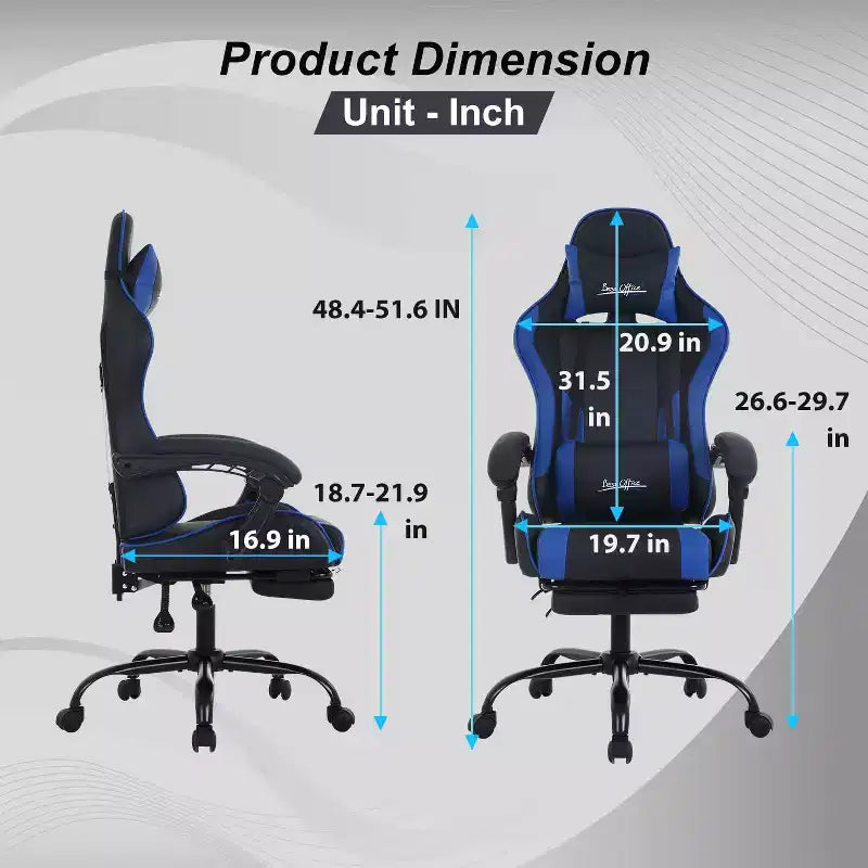 FDW Chaise de jeu Chaise de bureau de course avec repose-pieds Support lombaire Appui-tête Accoudoir Chaise de gamer PC réglable à roulettes pivotante