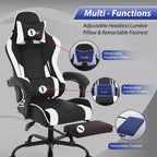 FDW Chaise de jeu Chaise de bureau de course avec repose-pieds Support lombaire Appui-tête Accoudoir Chaise de gamer PC réglable à roulettes pivotante