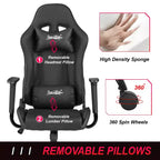 Chaise de jeu BestMassage, chaise de bureau avec support lombaire, appui-tête, accoudoirs et roulettes pivotantes pour joueurs de PC