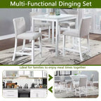 Ensemble de salle à manger 5 pièces à hauteur de comptoir : table carrée en bois, 4 chaises rembourrées avec décor en cristal, idéal pour la cuisine