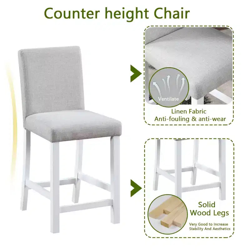 Ensemble de salle à manger 5 pièces à hauteur de comptoir : table carrée en bois, 4 chaises rembourrées avec décor en cristal, idéal pour la cuisine