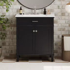 Meuble de rangement de salle de bain de 76 cm avec lavabo en céramique, fermeture de porte douce et étagère réglable