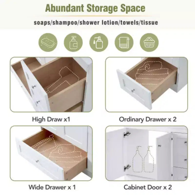 Meuble-lavabo autoportant de salle de bain de style shaker de 36 po avec évier, 4 tiroirs à fermeture douce et 2 portes à fermeture douce