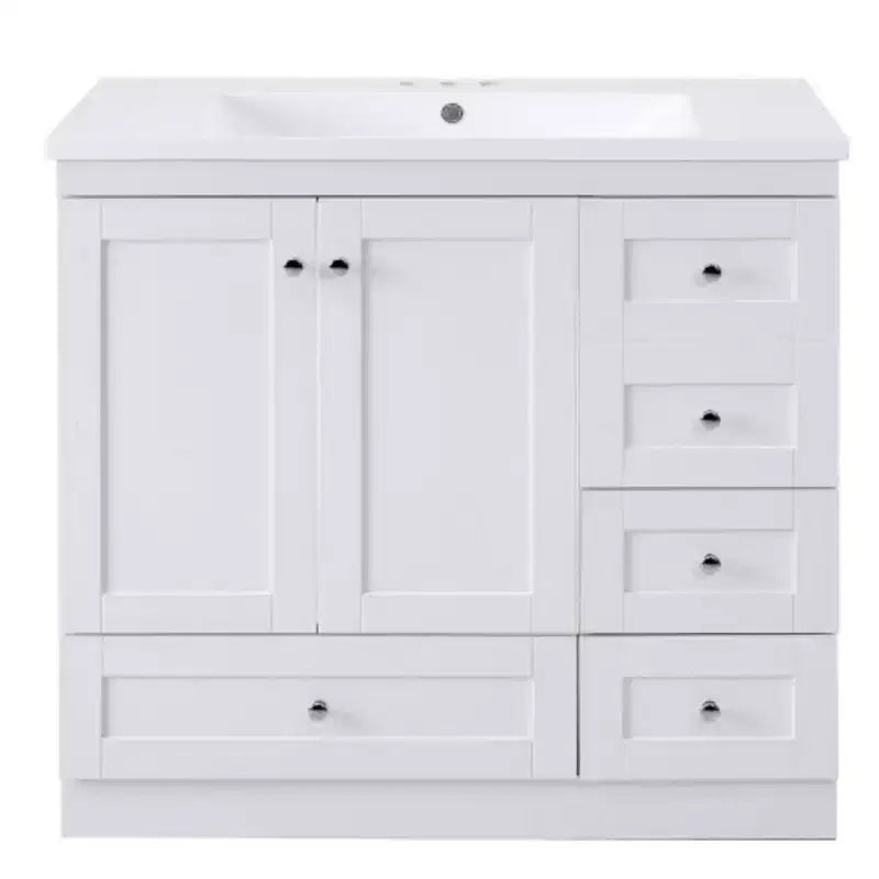 Meuble-lavabo autoportant de salle de bain de style shaker de 36 po avec évier, 4 tiroirs à fermeture douce et 2 portes à fermeture douce