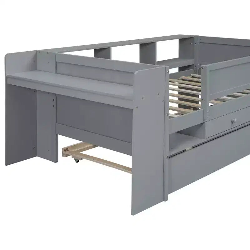 Lit de repos double multifonctionnel Whisen avec tiroirs et lit gigogne, rangement de tête de lit et tables, station de recharge USB