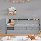 Lit de repos double multifonctionnel Whisen avec tiroirs et lit gigogne, rangement de tête de lit et tables, station de recharge USB