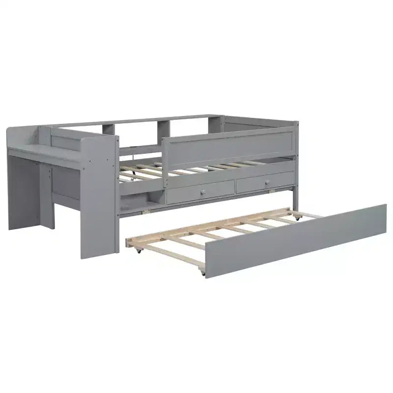 Lit de repos double multifonctionnel Whisen avec tiroirs et lit gigogne, rangement de tête de lit et tables, station de recharge USB