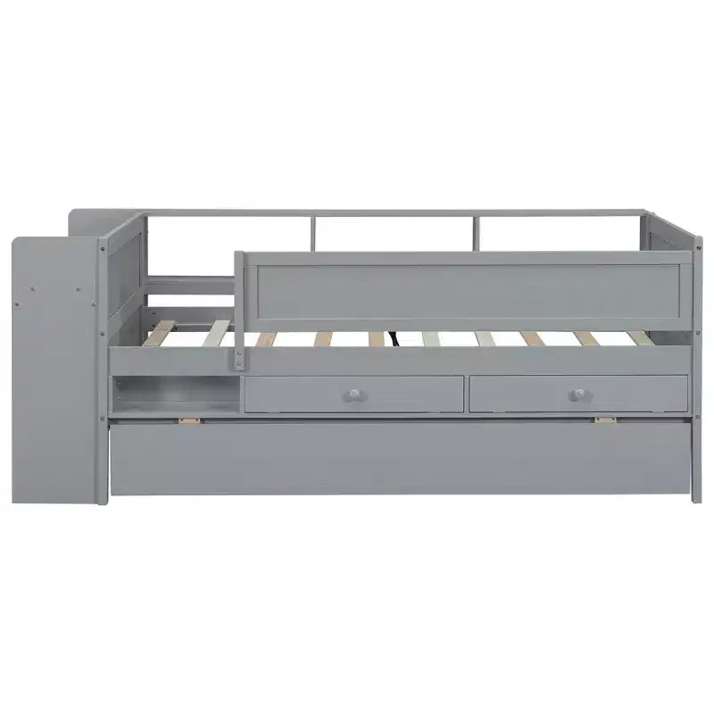 Lit de repos double multifonctionnel Whisen avec tiroirs et lit gigogne, rangement de tête de lit et tables, station de recharge USB