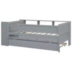 Lit de repos double multifonctionnel Whisen avec tiroirs et lit gigogne, rangement de tête de lit et tables, station de recharge USB