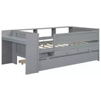 Lit de repos double multifonctionnel Whisen avec tiroirs et lit gigogne, rangement de tête de lit et tables, station de recharge USB