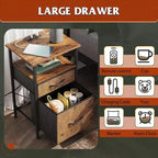 DEXYLLO Ensemble de 2 tables de chevet avec station de charge, table d'appoint avec 2 tiroirs en tissu pour le rangement, petite commode de chambre, table d'appoint pour salon