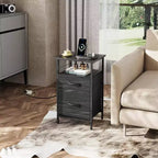 DEXYLLO Ensemble de 2 tables de chevet avec station de charge, table d'appoint avec 2 tiroirs en tissu pour le rangement, petite commode de chambre, table d'appoint pour salon