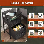 DEXYLLO Ensemble de 2 tables de chevet avec station de charge, table d'appoint avec 2 tiroirs en tissu pour le rangement, petite commode de chambre, table d'appoint pour salon