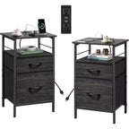 DEXYLLO Ensemble de 2 tables de chevet avec station de charge, table d'appoint avec 2 tiroirs en tissu pour le rangement, petite commode de chambre, table d'appoint pour salon