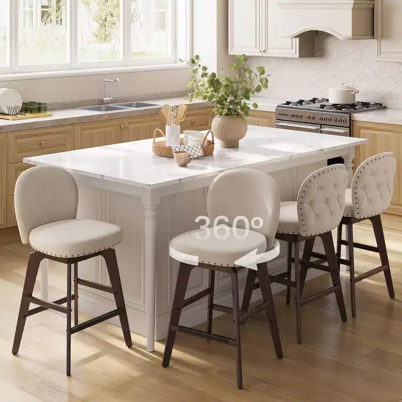 VASAGLE Lot de 2 tabourets de bar, tabourets de comptoir pivotants, pieds en bois massif, tissu chenille, tabourets de 66,5 cm de hauteur pour la salle à manger et le bar à la maison