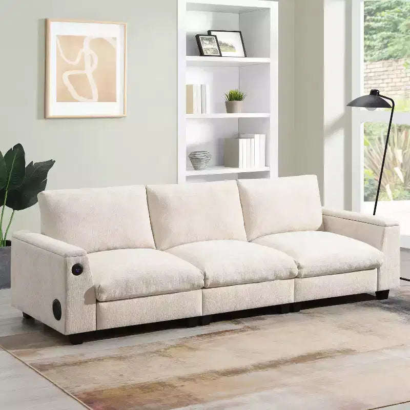 GDFStudio Yedda Multifunctional 96 Chenille Storage Sectional Sofa with Drop-Down Table and Cup Holders