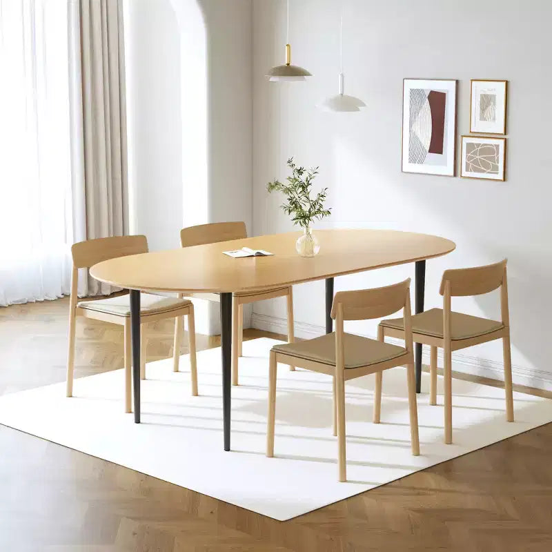 Table de salle à manger/de cuisine en bois ovale Dovelina avec pieds en métal