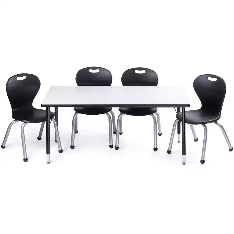 Ensemble Table et Chaises d'Activité Bintiva, Table noire à bord pulvérisé 60x120 cm avec pieds réglables et 4 Chaises de Classe 12 ZUUL noires