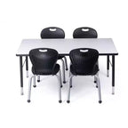 Ensemble Table et Chaises d'Activité Bintiva, Table noire à bord pulvérisé 60x120 cm avec pieds réglables et 4 Chaises de Classe 12 ZUUL noires