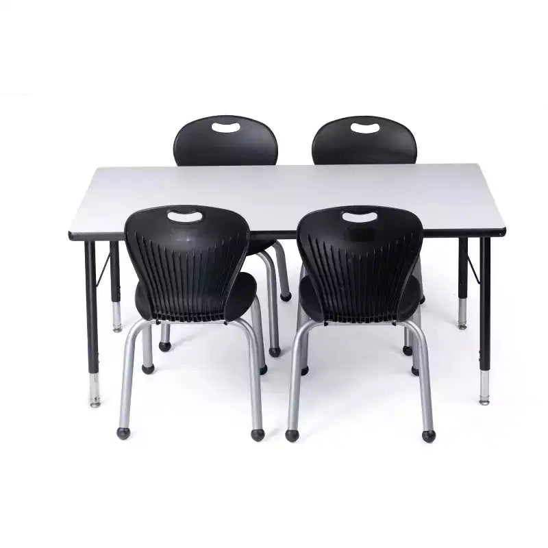 Ensemble Table et Chaises d'Activité Bintiva, Table noire à bord pulvérisé 60x120 cm avec pieds réglables et 4 Chaises de Classe 12 ZUUL noires