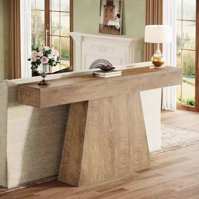 Lantine 63 Table Console, Table d'Entrée de Style Ferme avec Base Trapézoïdale pour Entrée, Couloir, Salon