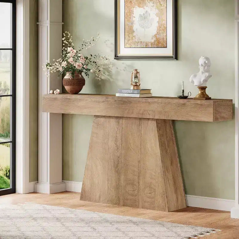 Lantine 63 Table Console, Table d'Entrée de Style Ferme avec Base Trapézoïdale pour Entrée, Couloir, Salon