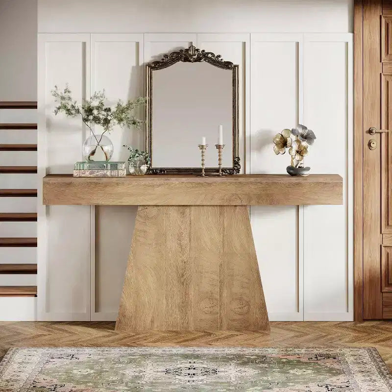 Lantine 63 Table Console, Table d'Entrée de Style Ferme avec Base Trapézoïdale pour Entrée, Couloir, Salon
