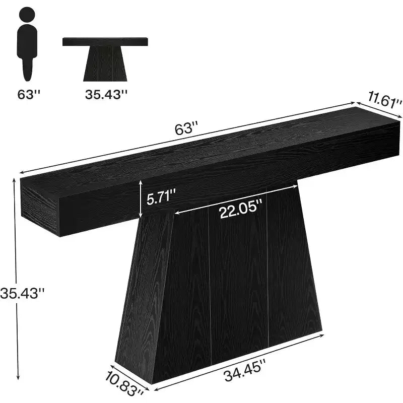 Lantine 63 Table Console, Table d'Entrée de Style Ferme avec Base Trapézoïdale pour Entrée, Couloir, Salon