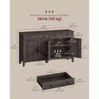 Meuble à café, Armoire de rangement de cuisine avec 2 tiroirs, Buffet de ferme avec étagères réglables pour la cuisine