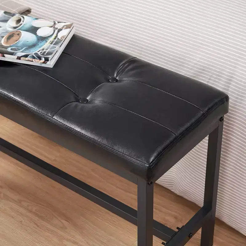 Banc de salle à manger, banc ottoman avec siège rembourré en cuir PU, cadre en acier, 108 x 32,5 x 48 cm, pour couloir, chambre à coucher, noir