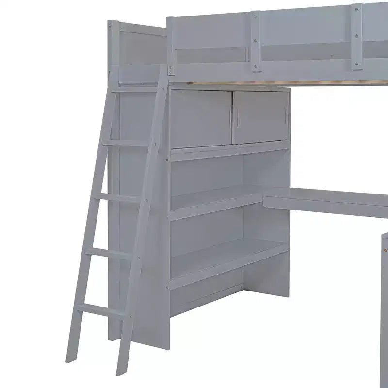 Lit mezzanine pleine grandeur Whisen 78L x 57,6W au design moderne avec bureau et étagère, stable et sûr