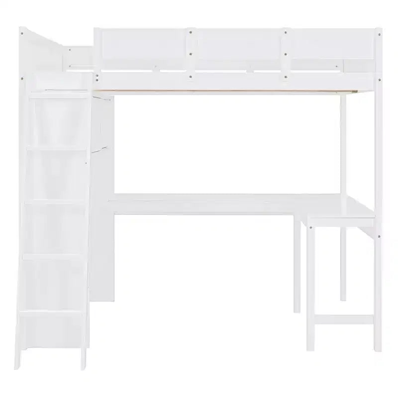 Lit mezzanine pleine grandeur Whisen 78L x 57,6W au design moderne avec bureau et étagère, stable et sûr