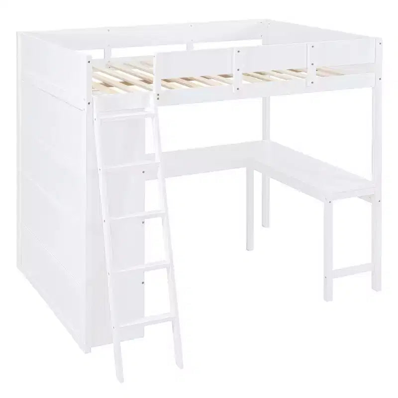 Lit mezzanine pleine grandeur Whisen 78L x 57,6W au design moderne avec bureau et étagère, stable et sûr