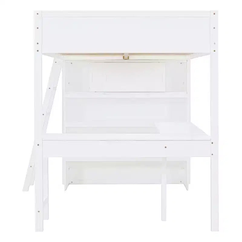 Lit mezzanine pleine grandeur Whisen 78L x 57,6W au design moderne avec bureau et étagère, stable et sûr
