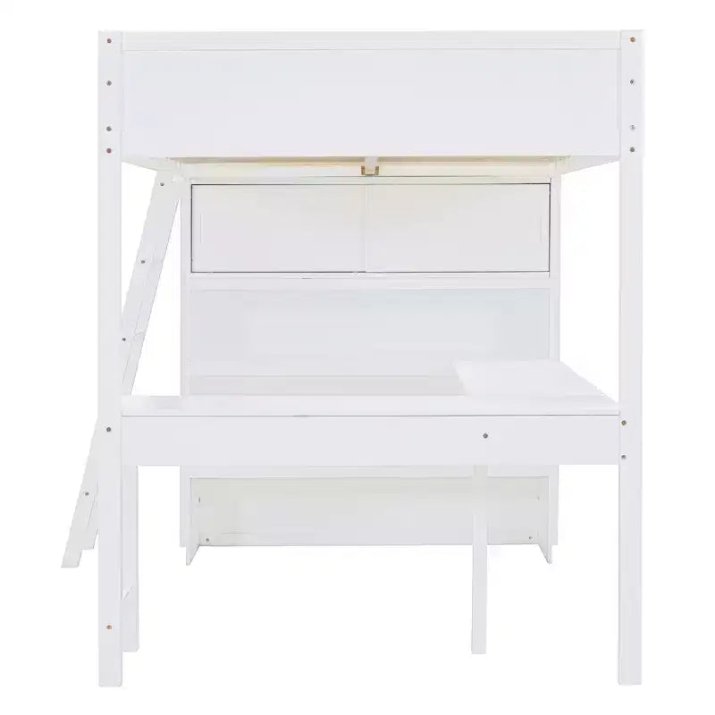 Lit mezzanine pleine grandeur Whisen 78L x 57,6W au design moderne avec bureau et étagère, stable et sûr