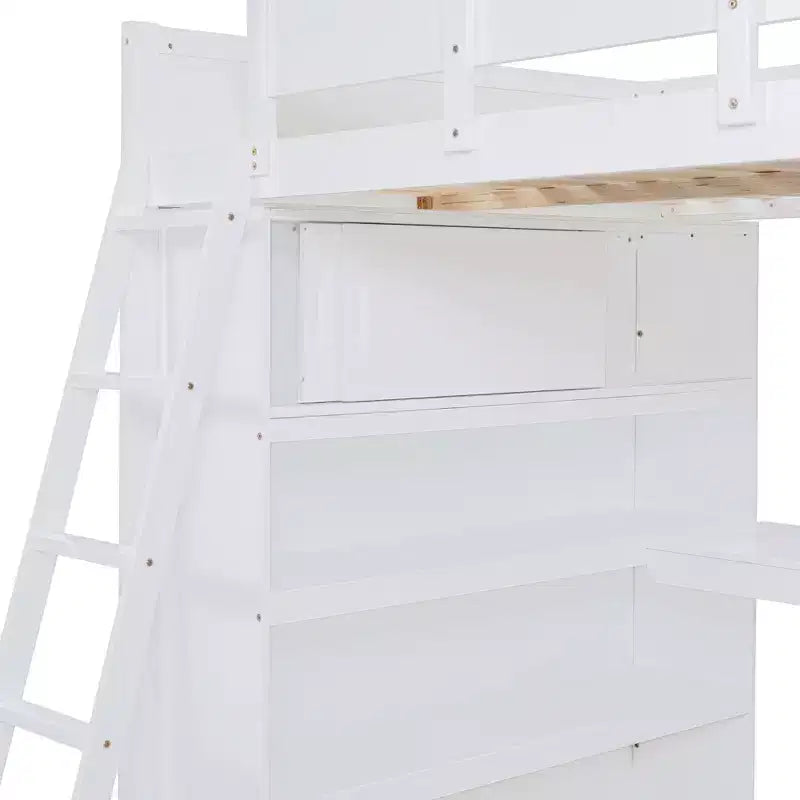 Lit mezzanine pleine grandeur Whisen 78L x 57,6W au design moderne avec bureau et étagère, stable et sûr