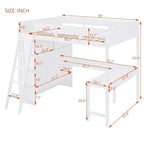 Lit mezzanine pleine grandeur Whisen 78L x 57,6W au design moderne avec bureau et étagère, stable et sûr