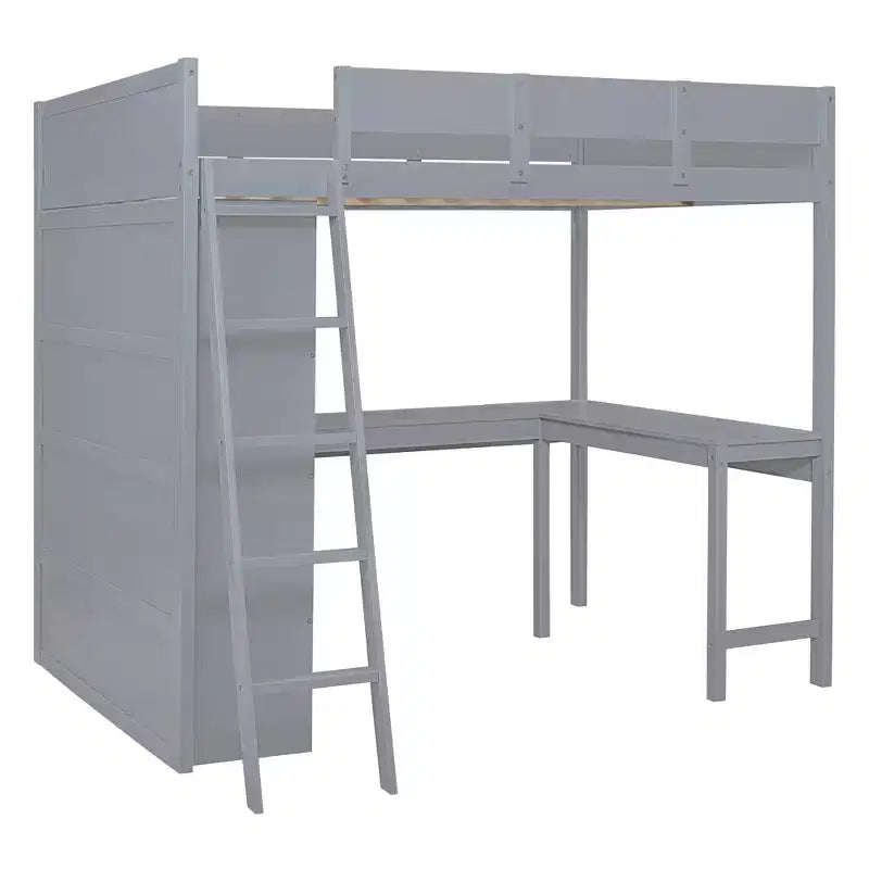 Lit mezzanine pleine grandeur Whisen 78L x 57,6W au design moderne avec bureau et étagère, stable et sûr