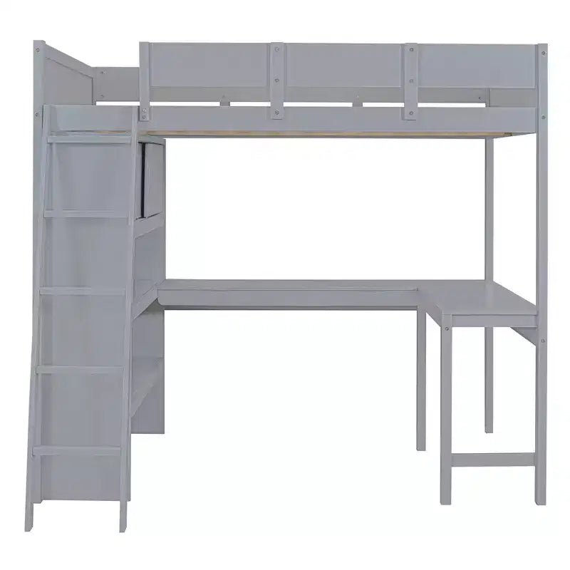 Lit mezzanine pleine grandeur Whisen 78L x 57,6W au design moderne avec bureau et étagère, stable et sûr