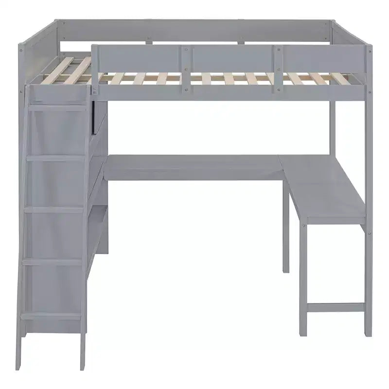 Lit mezzanine pleine grandeur Whisen 78L x 57,6W au design moderne avec bureau et étagère, stable et sûr