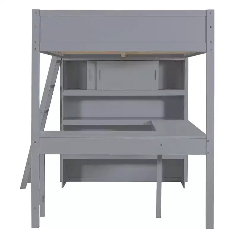 Lit mezzanine pleine grandeur Whisen 78L x 57,6W au design moderne avec bureau et étagère, stable et sûr