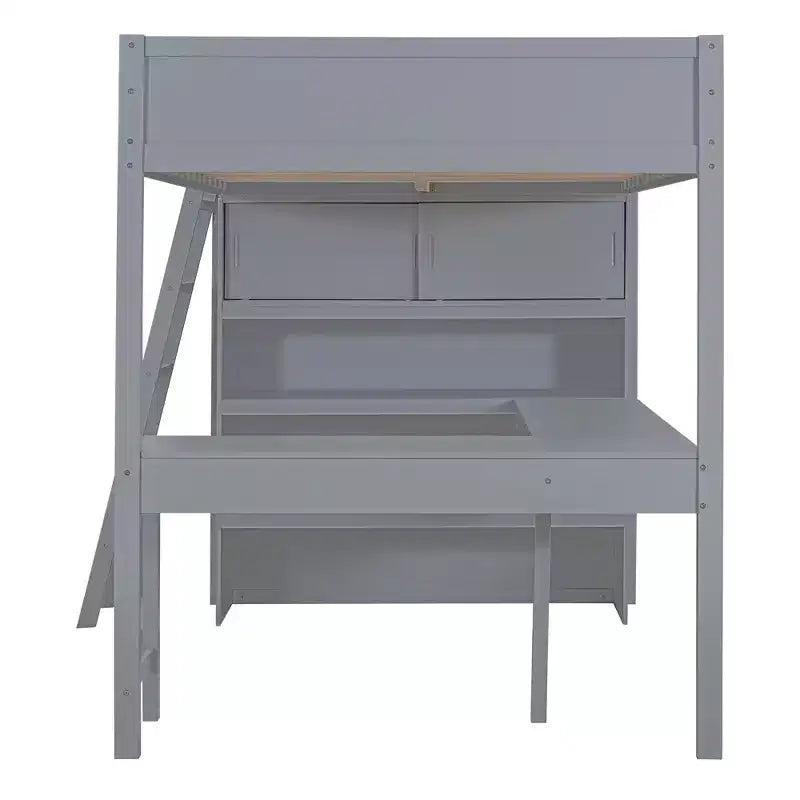 Lit mezzanine pleine grandeur Whisen 78L x 57,6W au design moderne avec bureau et étagère, stable et sûr