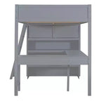 Lit mezzanine pleine grandeur Whisen 78L x 57,6W au design moderne avec bureau et étagère, stable et sûr